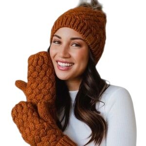 Panache Rust Knit Pom Hat with Matching Mittens(50)